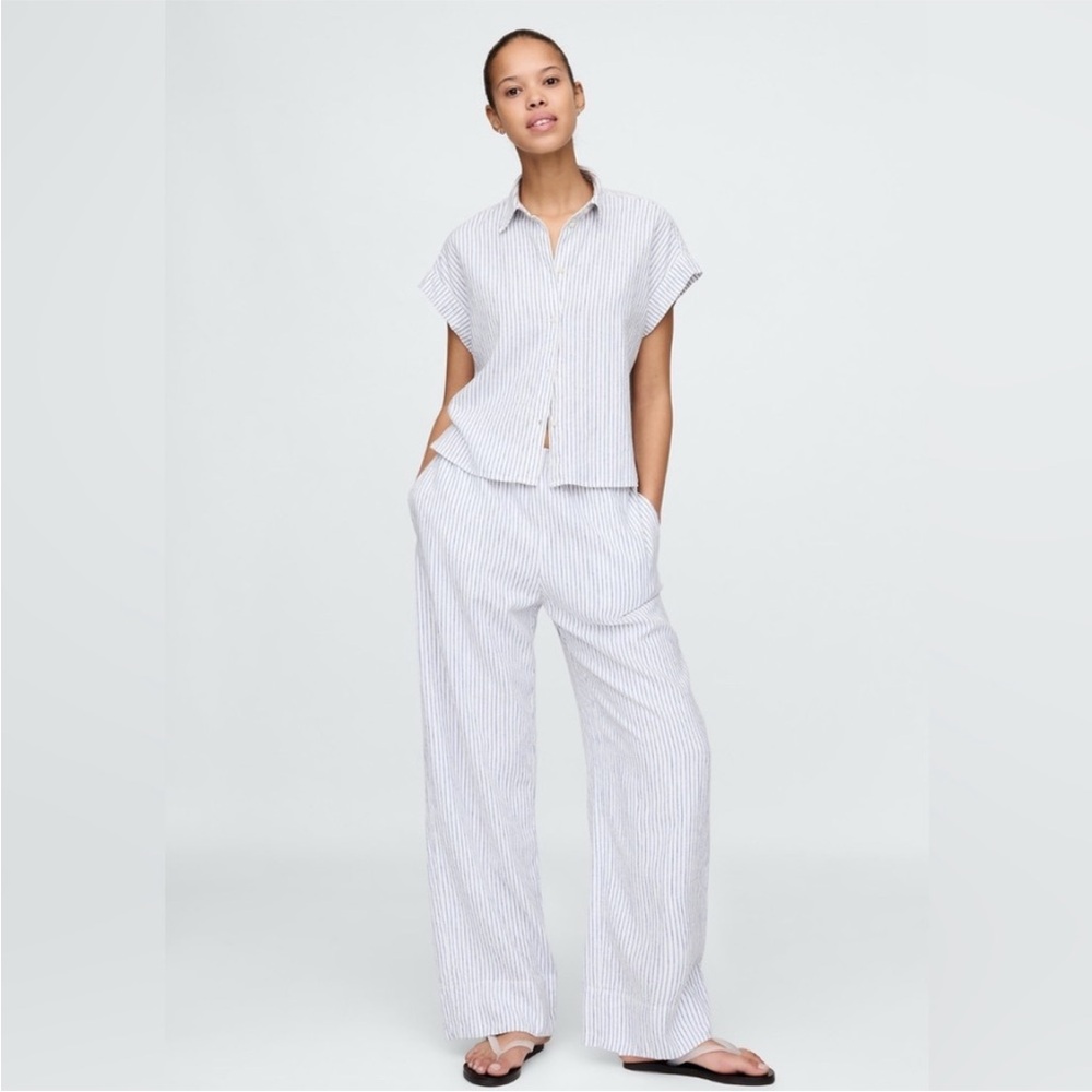 NWT! GAP Blue Stripe Linen-Blend Easy Wide-Hem Pants - Small Tall 🖤